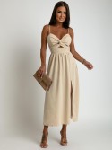 Beige summer midi dress with straps AZR010481